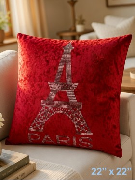 Eiffel Tower Print Velvet Cushion & Filler
